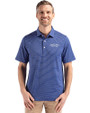 Montana State Bobcats College Vault Cutter & Buck Forge Epic Confidence Fine Line Stripe Stretch Recycled Mens Polo Tour Blue/White Front