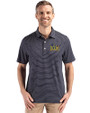 Drexel Dragons Cutter & Buck Forge Epic Confidence Fine Line Stripe Stretch Recycled Mens Polo Navy Blue/White Front