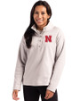 Nebraska Cornhuskers Cutter & Buck Hunts Point Eco Textured Fleece Recycled Womens Snap Pullover Polished Medium Gray Front