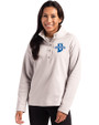 Indiana State Sycamores Cutter & Buck Hunts Point Recycled Fleece Womens Hybrid Snap Placket Pullover Polished Medium Gray Front