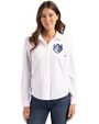 Saint Louis Billikens Cutter & Buck Advantage Tri-Blend Eco Soft Pique Long Sleeve Knitted Womens Button Up White Front