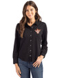Texas Longhorns College Vault Cutter & Buck Advantage Tri-Blend Eco Soft Pique Long Sleeve Knitted Womens Button Up Black Front