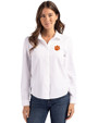 Clemson Tigers Cutter & Buck Advantage Tri-Blend Eco Soft Pique Long Sleeve Knitted Womens Button Up White Front