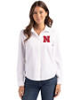 Nebraska Cornhuskers Cutter & Buck Advantage Tri-Blend Eco Soft Pique Long Sleeve Knitted Womens Button Up White Front