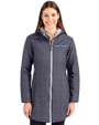 Spelman College Jaguars Cutter & Buck Rainier PrimaLoft®  Womens Eco Insulated Hooded Long Coat Anthracite Melange Front