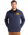 Michigan Wolverines Alumni Cutter & Buck Hunts Point Eco Textured Fleece Recycled Mens Snap Pullover Navy Blue Front