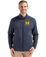 Michigan Wolverines Alumni Cutter & Buck Peshastin Fleece Recycled Mens Full Zip Jacket Navy Blue Heather Front