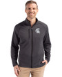 Michigan State Spartans Cutter & Buck Peshastin Fleece Recycled Mens Full Zip Jacket Black Heather Front