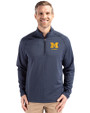 Michigan Wolverines Alumni Cutter & Buck Peshastin Fleece Recycled Mens Half Zip Pullover Navy Blue Heather Front