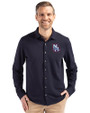 New Hampshire Fisher Cats Cutter & Buck Advantage Tri-Blend Eco Soft Pique Long Sleeve Knitted Mens Button Up Liberty Navy Front