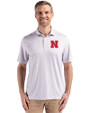 Nebraska Cornhuskers Cutter & Buck Pike Eco Diamond Dot Print Recycled Mens Polo Polished Medium Gray Front