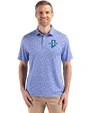 Indiana State Sycamores Cutter & Buck Pike Eco Flora Print Recycled Mens Polo Chelan Blue Front