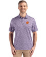 Clemson Tigers Cutter & Buck Pike Eco Flora Print Recycled Mens Polo College Purple Front