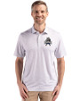 Utah State Aggies College Vault Cutter & Buck Pike Eco Flora Print Recycled Mens Polo Polished Medium Gray Front