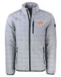 Texas Longhorns 100 Years at DKR Cutter & Buck Rainier PrimaLoft® Mens Eco Insulated Full Zip Puffer Jacket Polished Medium Gray Mannequin