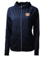 Texas Longhorns 100 Years at DKR Cutter & Buck Adapt Eco Knit Hybrid Recycled Womens Full Zip Jacket Navy Blue Mannequin