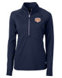Texas Longhorns 100 Years at DKR Cutter & Buck Adapt Eco Knit Stretch Recycled Womens Half Zip Pullover Navy Blue Mannequin