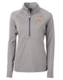 Texas Longhorns 100 Years at DKR Cutter & Buck Adapt Eco Knit Stretch Recycled Womens Half Zip Pullover Polished Medium Gray Mannequin