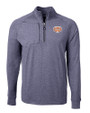 Texas Longhorns 100 Years at DKR Cutter & Buck Adapt Recycled Soft Knit Stretch Mens Big & Tall Heathered Quarter Zip Pullover Navy Blue Heather Mannequin