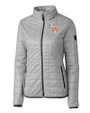 Texas Longhorns 100 Years at DKR Cutter & Buck Rainier PrimaLoft®  Womens Eco Insulated Full Zip Puffer Jacket Polished Medium Gray Mannequin