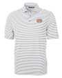 Texas Longhorns 100 Years at DKR Cutter & Buck Virtue Recycled Stripe Featherlight Pique Mens Polo Polished Medium Gray Mannequin