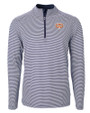 Texas Longhorns 100 Years at DKR Cutter & Buck Virtue Recycled Micro Stripe Featherlight Pique Mens Big & Tall Quarter Zip Pullover Navy Blue/White Mannequin