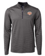 Texas Longhorns 100 Years at DKR Cutter & Buck Virtue Eco Pique Micro Stripe Recycled Mens Quarter Zip Black/Elemental Grey Mannequin