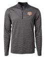 Texas Longhorns 100 Years at DKR Cutter & Buck Virtue Eco Pique Micro Stripe Recycled Mens Quarter Zip Black/Elemental Grey Mannequin