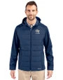 Georgia Tech Yellow Jackets Alumni Cutter & Buck Evoke Hybrid Softshell Recycled Full Zip Mens Hooded Jacket Navy Blue Front
