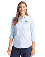 Georgia Tech Yellow Jackets Alumni Cutter & Buck Stretch Oxford Stripe Womens Long Sleeve Dress Shirt Light Blue Front