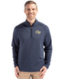 Georgia Tech Yellow Jackets - Cutter & Buck Peshastin Fleece Recycled Mens Half Zip Pullover Navy Blue Heather Front