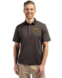 Oakland Golden Grizzlies Cutter & Buck Virtue Eco Pique Micro Stripe Recycled Mens Big & Tall Polo Black/Elemental Grey Front
