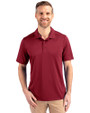 Front profile of a man wearing a Chutney Cutter & Buck Prospect Eco Textured Stretch Recycled Mens Short Sleeve Polo