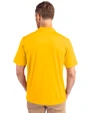 Back profile of a man wearing a College Gold Cutter & Buck Prospect Eco Textured Stretch Recycled Mens Short Sleeve Polo