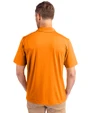 Back profile of a man wearing an Orange Burst Cutter & Buck Prospect Eco Textured Stretch Recycled Mens Short Sleeve Polo