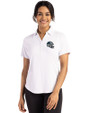 Carolina Panthers NFL Helmet Cutter & Buck Forge Eco Stretch Recycled Womens Short Sleeve Polo White Front