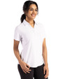 Carolina Panthers NFL Helmet Cutter & Buck Forge Eco Stretch Recycled Womens Short Sleeve Polo White Side