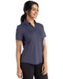 Chicago Cubs Cutter & Buck Forge Eco Stretch Recycled Womens Short Sleeve Polo Dark Navy Blue Heather Side