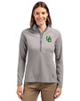 Oregon Ducks- Cutter & Buck Adapt Eco Knit Stretch Recycled Womens Half Zip Pullover Polished Medium Gray Front