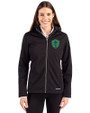 Seattle Sounders FC Cutter & Buck Evoke Softshell Recycled Full Zip Womens Jacket Black Front