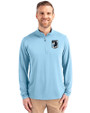 Minnesota United FC Cutter & Buck Virtue Eco Pique Recycled Quarter Zip Mens Pullover Atlas Light Blue Front