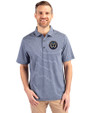 Philadelphia Union Cutter & Buck Forge Eco Heather Stripe Stretch Recycled Mens Polo Navy Blue Heather Front