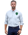 Seattle Sounders FC Cutter & Buck Stretch Oxford Stripe Mens Long Sleeve Dress Shirt Light Blue Front