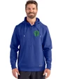Seattle Sounders FC Cutter & Buck Roam Epic Versatility Half Zip Recycled Mens Hooded Pullover Tour Blue Front