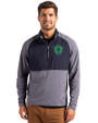 Seattle Sounders FC Cutter & Buck Adapt Eco Knit Hybrid Recycled Mens Quarter Zip Navy Blue Heather/Navy Blue Front