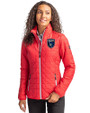 San Jose Earthquakes Cutter & Buck Rainier Recycled Insulated Puffer Womens Full Zip Jacket Red Front