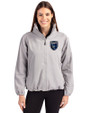San Jose Earthquakes Cutter & Buck Charter Recycled Packable Womens Full Zip Jacket Polished Medium Gray Front
