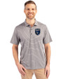 San Jose Earthquakes Cutter & Buck Forge Eco Heather Stripe Stretch Recycled Mens Polo Elemental Grey Heather Front