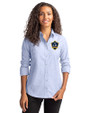 LA Galaxy Cutter & Buck Stretch Oxford Womens Long Sleeve Dress Shirt Light Blue Front