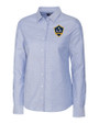 LA Galaxy Cutter & Buck Stretch Oxford Womens Long Sleeve Dress Shirt Light Blue Mannequin